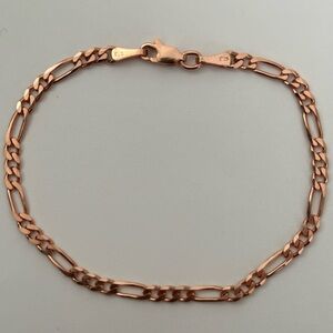 925 Silver 4mm 8” bracelet figaro chain 14k rose gold plated unisex